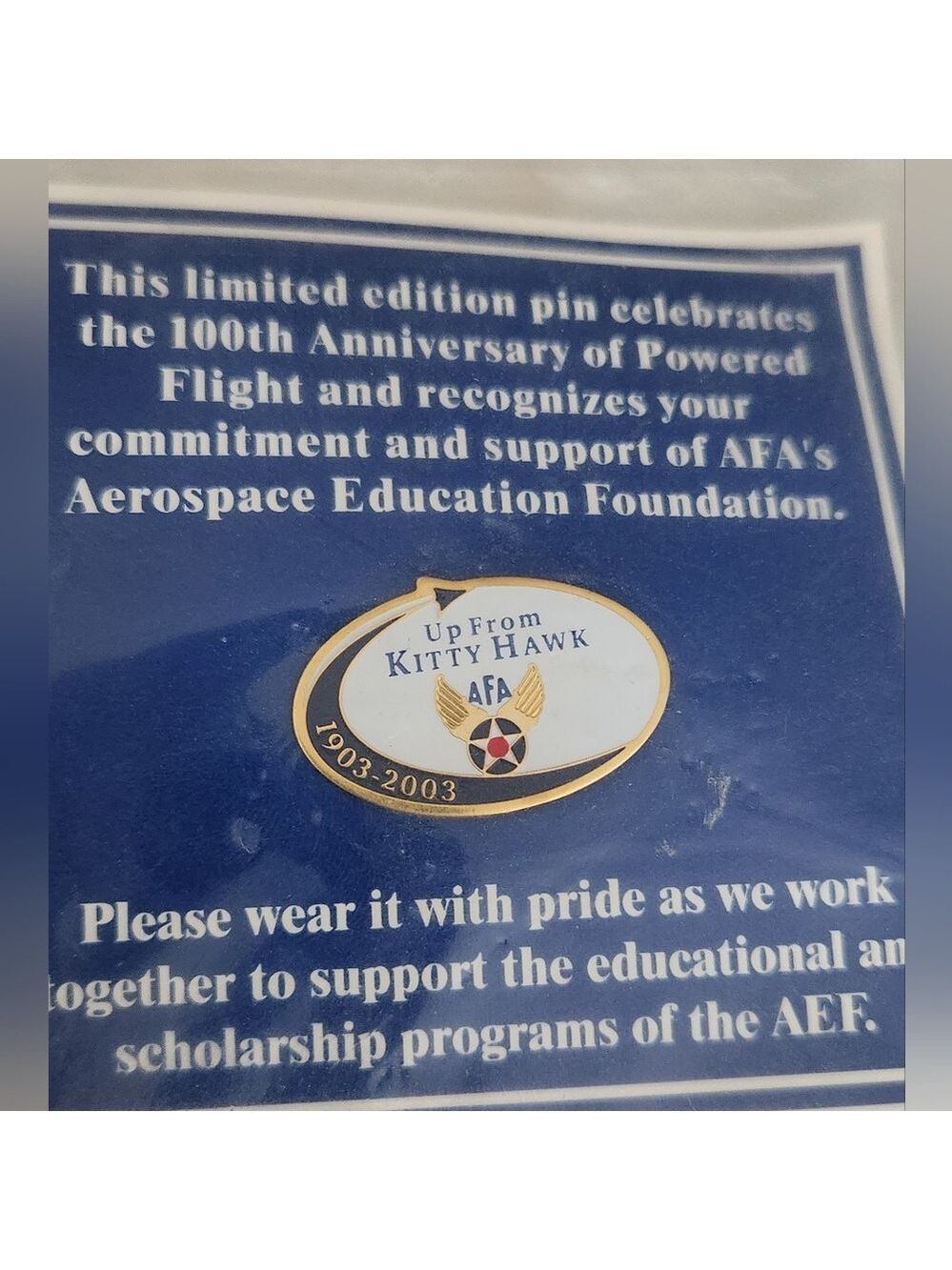 New Limited edition Kitty Hawk Pin (AFA) 100th Anniversary with USA Pin Enamel